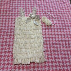 Ivory Lace Petti Romper with Headband